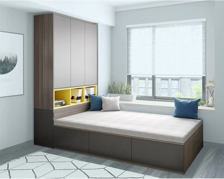 Built-in Bedroom Giant 3 Doors Wardrobe Single Bed With Open Storage ...