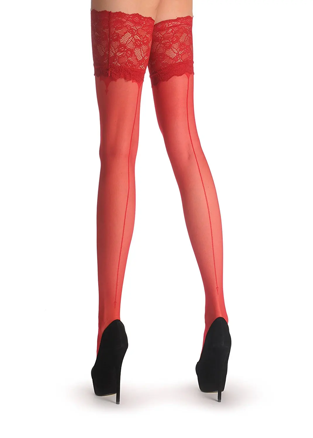 Buy Red Back Seam And Red Lace Silicon Garter Stay Up Thigh High Hold