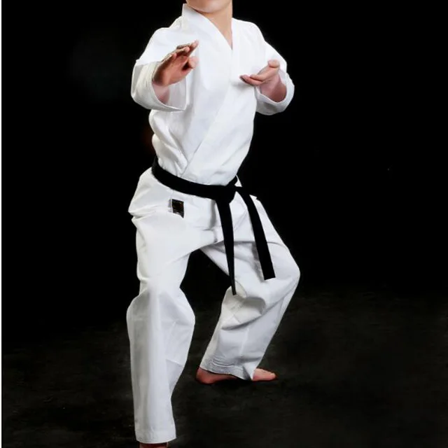 Unisex Kids White Karate Uniform Student Training w/ White Belt Set Tae Kwon Do 