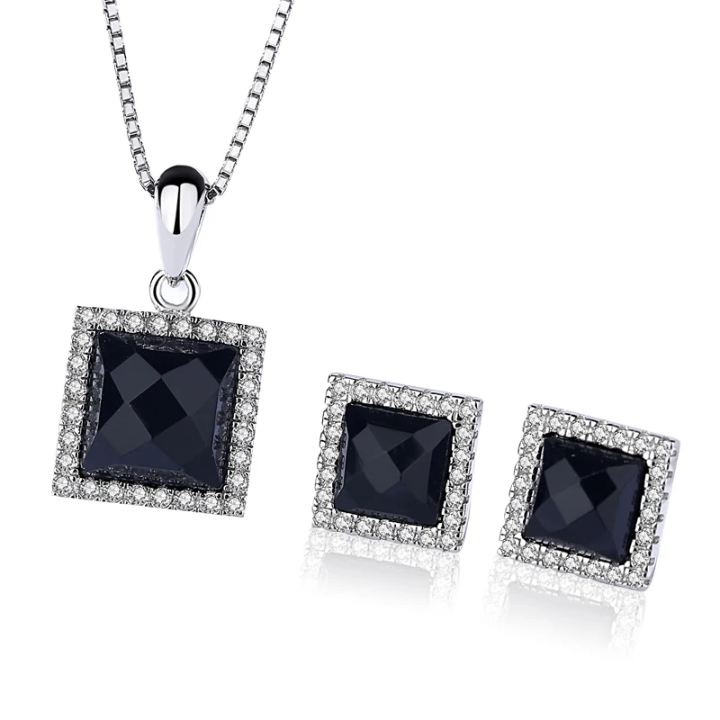 

China Wholesale Market Jewelry Set Fashion Square Silver Agate Necklace Stud Earrings Jewelry Set