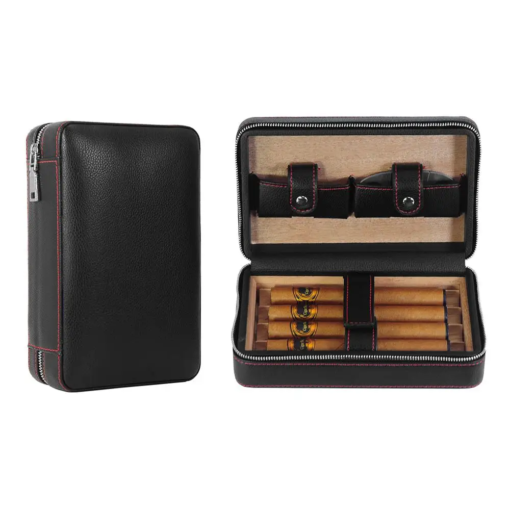 

Cedar Black Leather Travel Humidor Case for 4 Cigars, Dark brown / black in stock wholesale