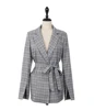 2019 Women Jackets Vintage Plaid Blazer Bow Sashes Split Sleeve Elegant Ladies Office Work Coats