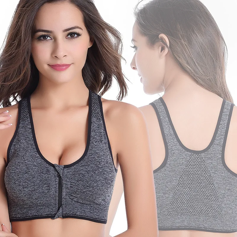 Wholesale Women High Support Push Up Zip Front Close Sexy Sports Bra