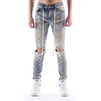 

DiZNEW 2019 Hot sales colorful printing ripped stripe denim mens jeans