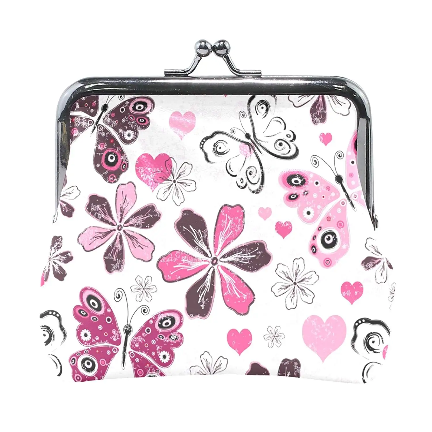Watercolor Purple Floral Roses Coin Purse Buckle Vintage PU Pouch Kiss-lock Wallet for Women Girl