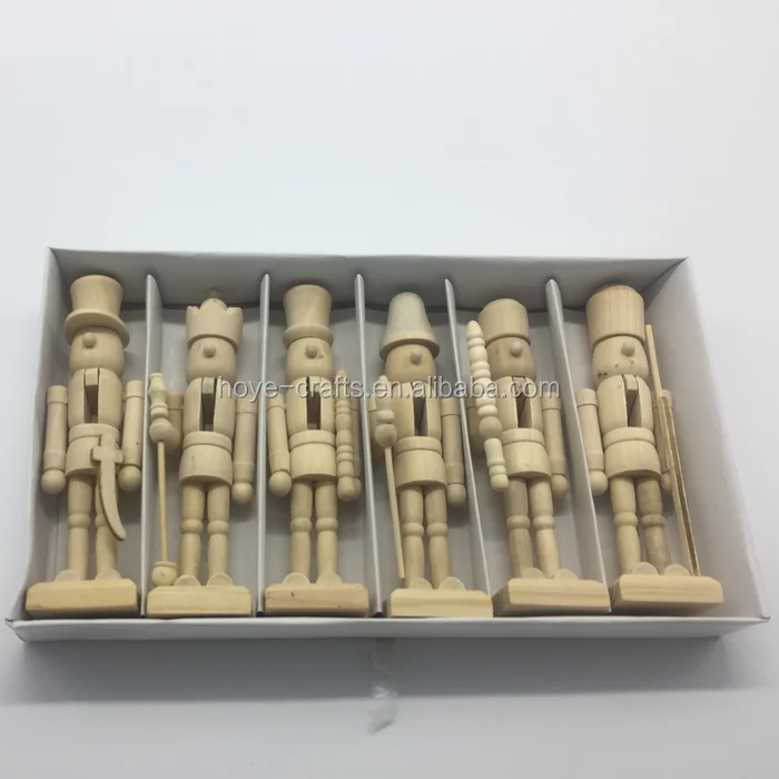 DEARMAMY 6Pcs 12cm Blank Wooden Nutcracker:Unpainted Wooden Nutcracker Christmas Nutcracker Ornaments For Hanging On Tree And Holiday