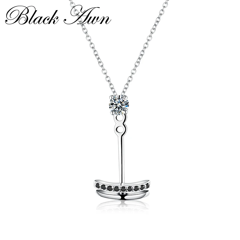 

[BLACK AWN] 925 Sterling Silver Necklaces Fine Jewelry Trendy Natural Anchor White Chain Pendant Necklace for Women Gift P018