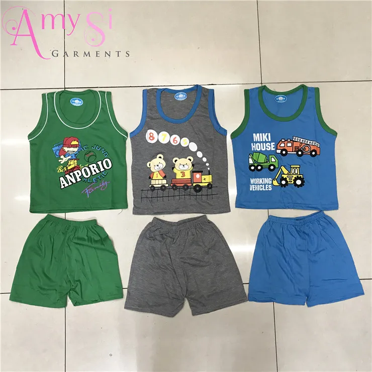 

0.87 USD BT006 Summer cotton cartoon tank top shorts kids boys set clothes, Red, blue,gray, green and so on