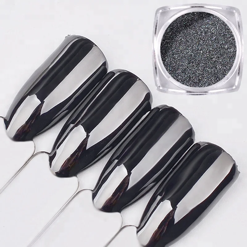 

Misscheering 1G Metal Black Nail Art Magic Mirror Effect Chrome Powder Tiny Pigment, Mirror black