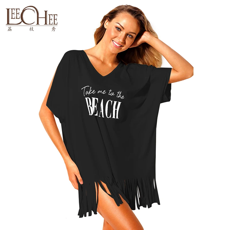 

Summer Black Loose Fit Cover Up Dress Girls Sexy Beachwear, Black beachwear