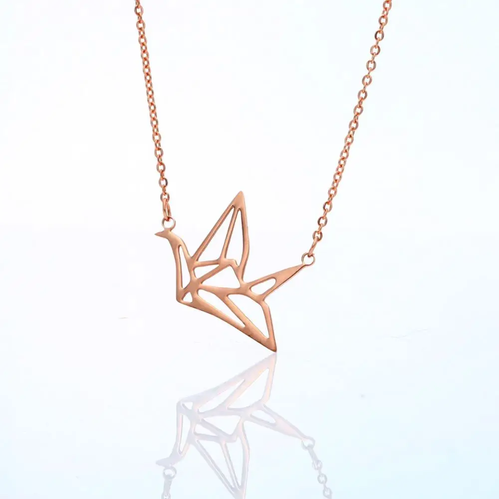 

Wholesale gold plated stainless steel paper crane charm necklace jewelry for women gift, As picture