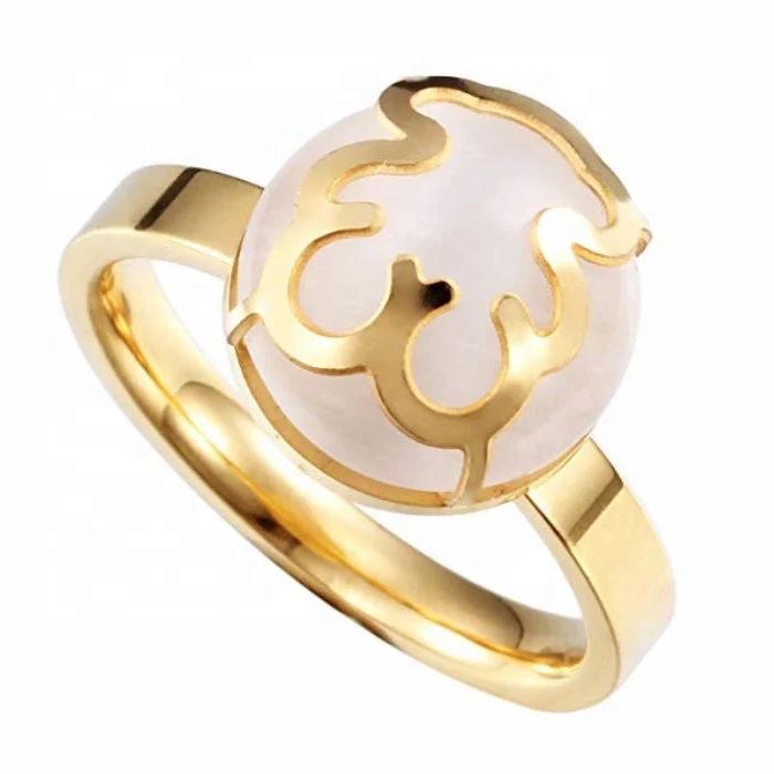 

Women's Cute 14K Gold Plated Stainless Steel jewelry Teddy Bear Gemstone Ring