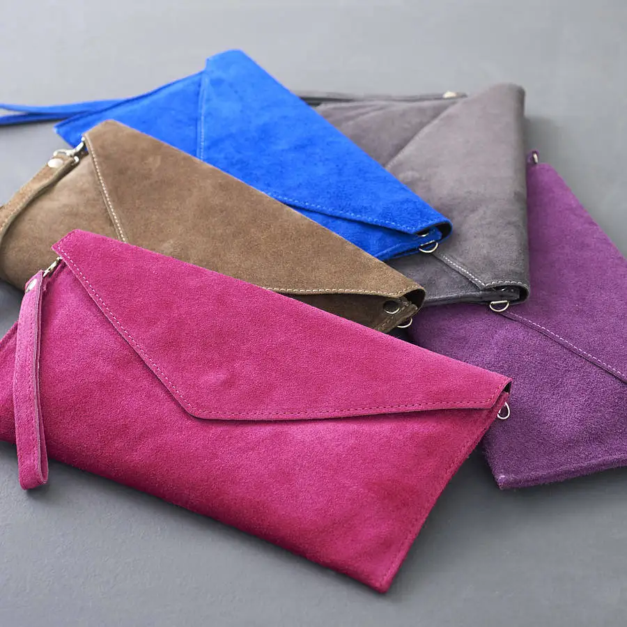 lilac suede clutch bag