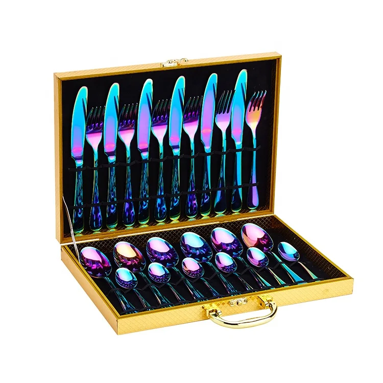 

Stainless Steel Utensils Service for 4, Include Knife/Fork/Spoon 24 Piece gifting box Silverware gold Flatware Cutlery Set, Sivler/rose gold/gold /black/multi color