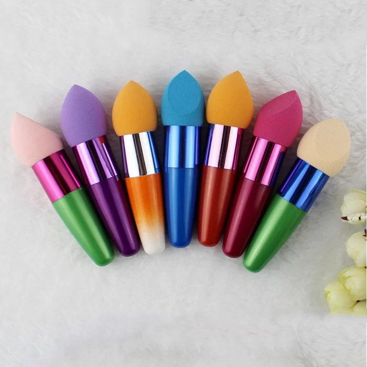 Colorful Cosmetic Sponge Puff With Stick Long Handle Powder Puff - Buy ...