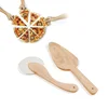 2 Pieces Non Stick Food Serving Tools Wooden Tray Pizza Peel And Pizza Cutter