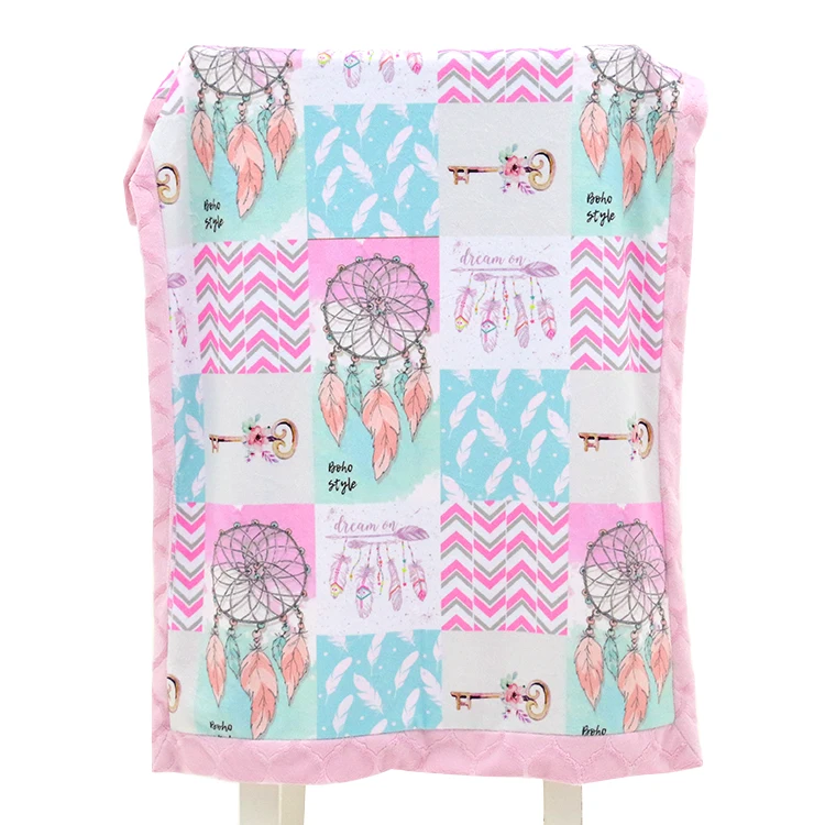 

Custom Printed Patchwork Pattern Minky Fabric Baby Plush Blanket