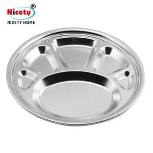 Image of stainless steel fast food tray dinner plate lunch box silver food divider plate bear's paw shape restaurant plates for children
