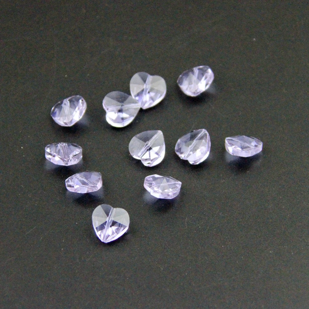 

on sale 50pcs/lot  light purple heart shape crystal glass prism pendant beads chandelier part for home decoration/wedding
