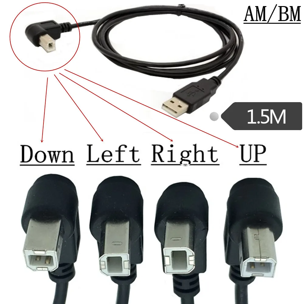 

USB 2.0 Type B Male Printer Cable Right Angle Extension Cable, Black blue