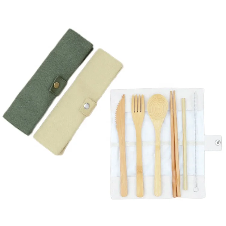 

Reusable Wholesale Custom Eco Friendly 6 Piece Travel Bamboo Cutlery Set