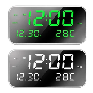 Image of 2019 fashion digital LED mirror temperature display table desk clock 3 alarm volume settings