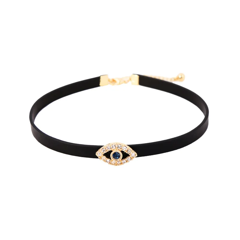 

Heart Parts Black Leather Eye Pendant Choker Necklace, N/a