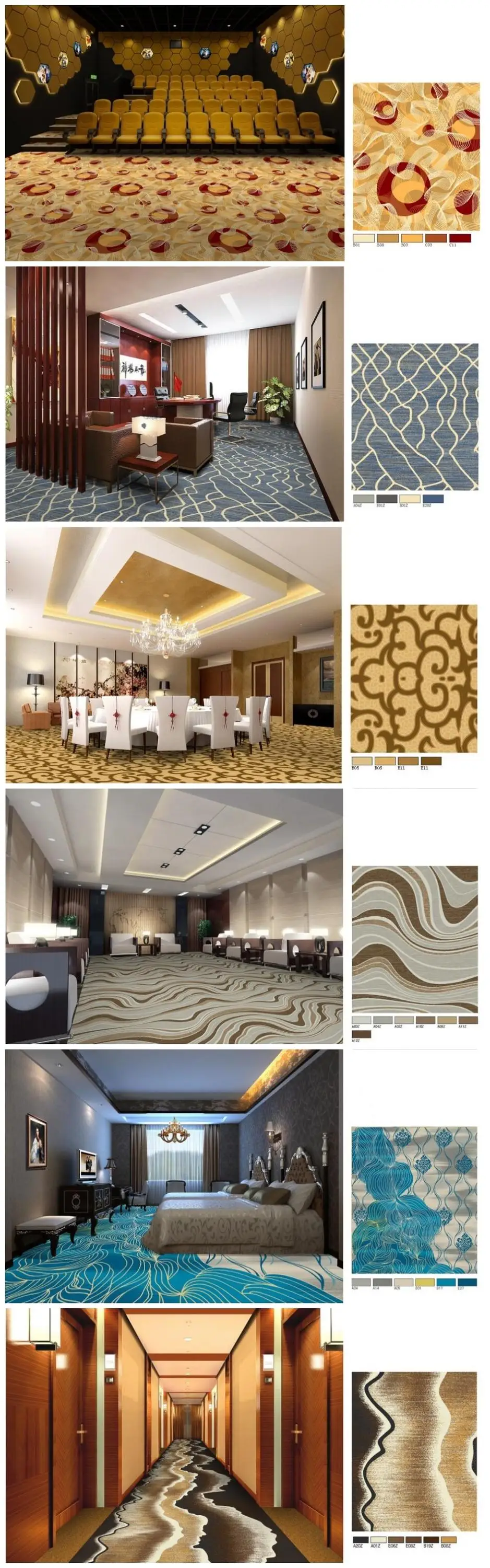 Guangzhou 7.5mm pile hight pattern luxury Axminster carpet, colorful wall to wall carpet