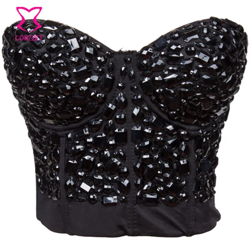 

Corzzet Black&Silver Beading Push Up Bra Adult Women Clubwear