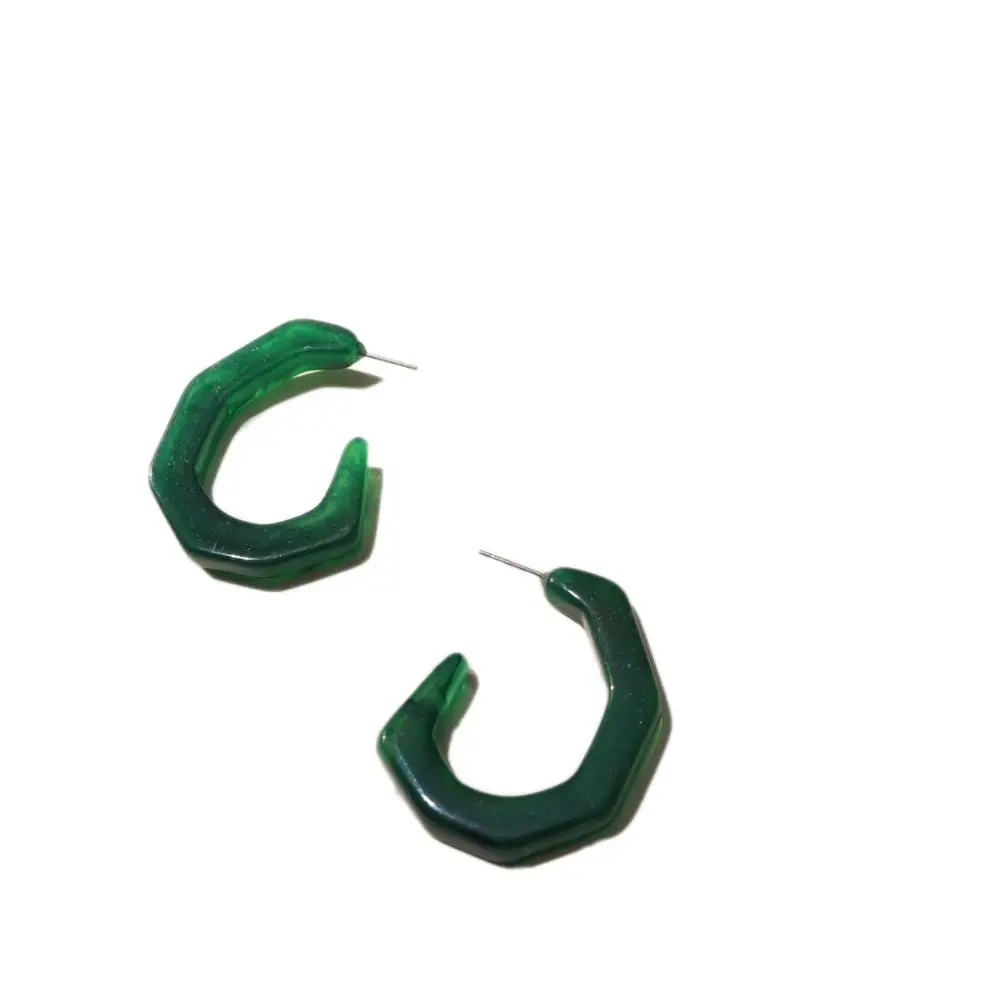 

2019 Designs Women Jewelry Wholesale Green Acrylic Geometric Shape Hoop Earrings Normal Size Fashion Earring, Colorful