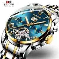

Top Luxury Brand TEVISE Men Watch Mens Stainless steel Tourbillon Calendar Automatic Mechanical Wristwatch Relogio Masculino