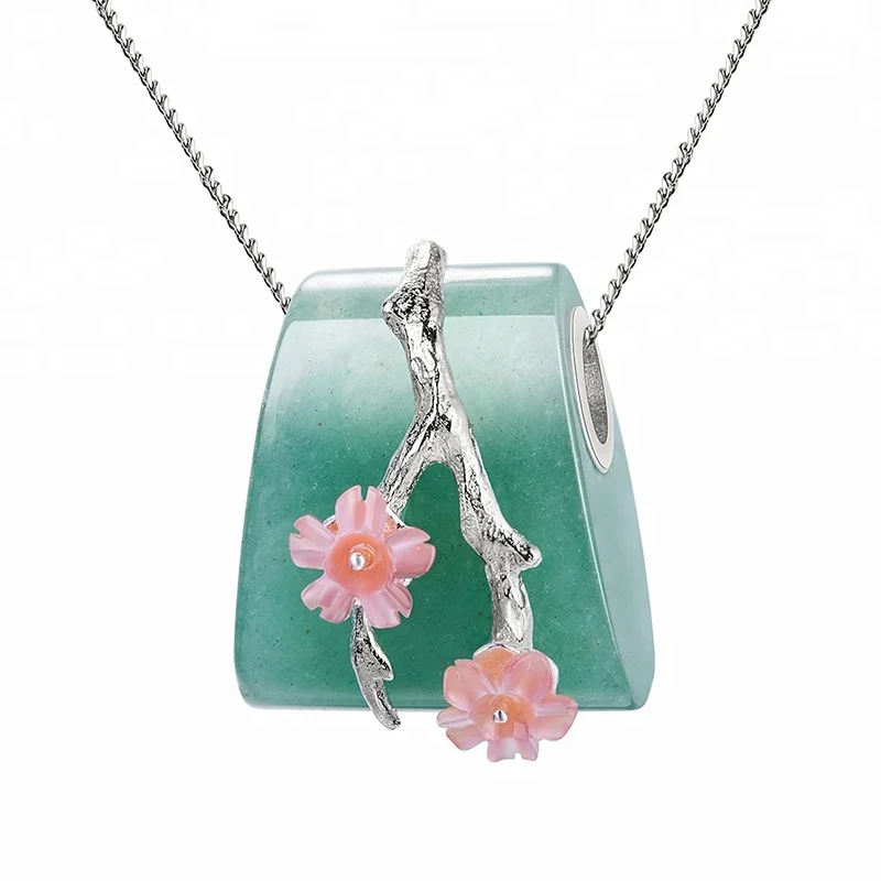 

Vintage Silver Plum Flower Natural jadeite pendant