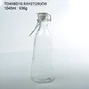 Free sample 1 liter Transparent glass water bottle with top clip and customized logo