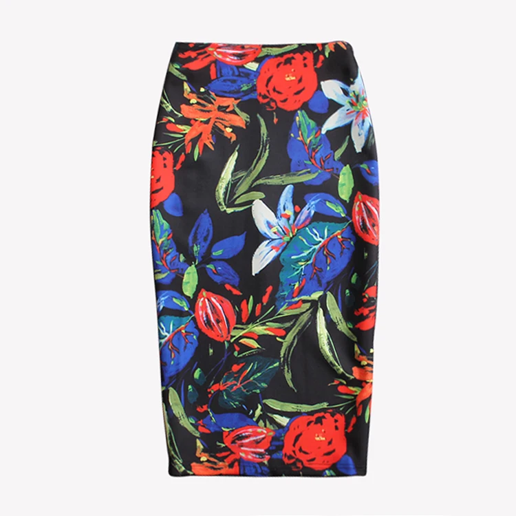 

Retro flowers print girls pencil skirts western fashion design women casual faldas vogue ladies slim bottoms