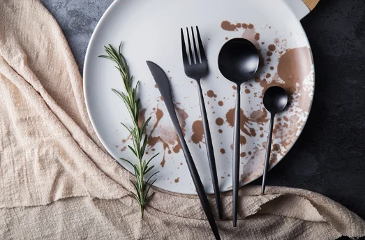 Fancy flatware set black steel cutlery set