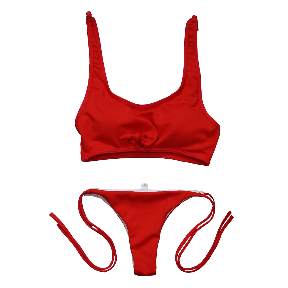 

Adriana Arango 2018 Solid New Design Bandeau Knot Bikini String Mature Swimwear, White;red;black;pink