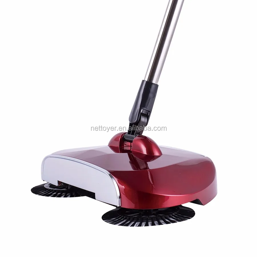 

New Hand push propelled sweeper 360 degree rotate spin broom,floor sweeper, Chrome red painting color