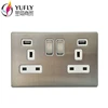 UK standard screwless satin chrome 2 gang 2 USB port wall usb controlled charge power switched house hotel socket