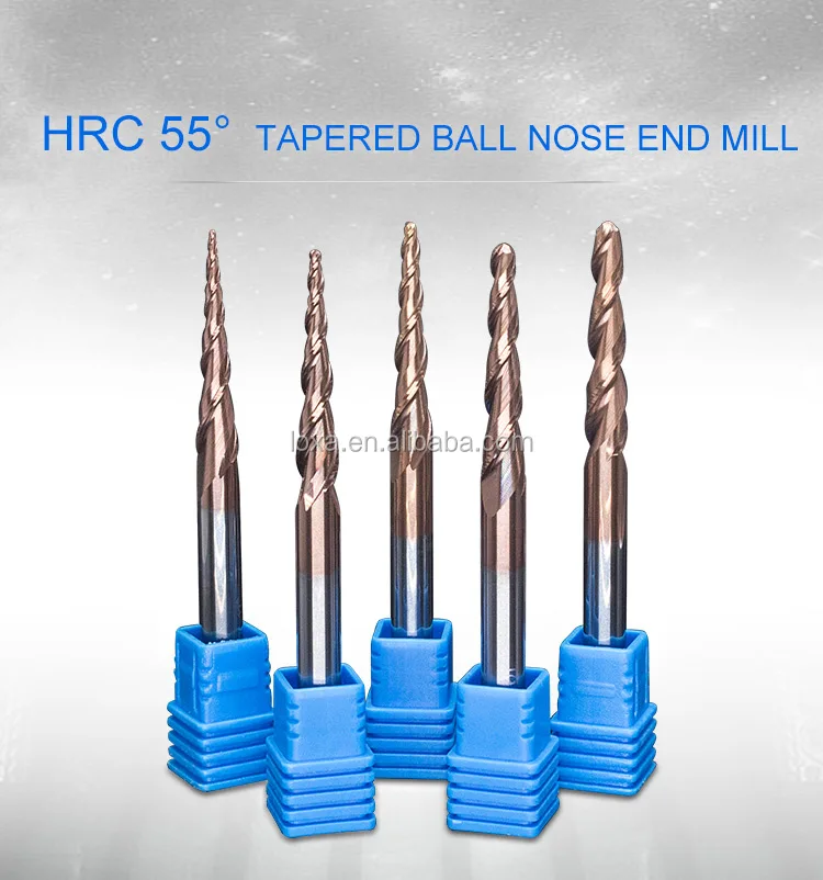 Hrc55 R0.25/r0.5/r0.75/r1.0 Tapered Ball Nose End Mill Cutter Carbide