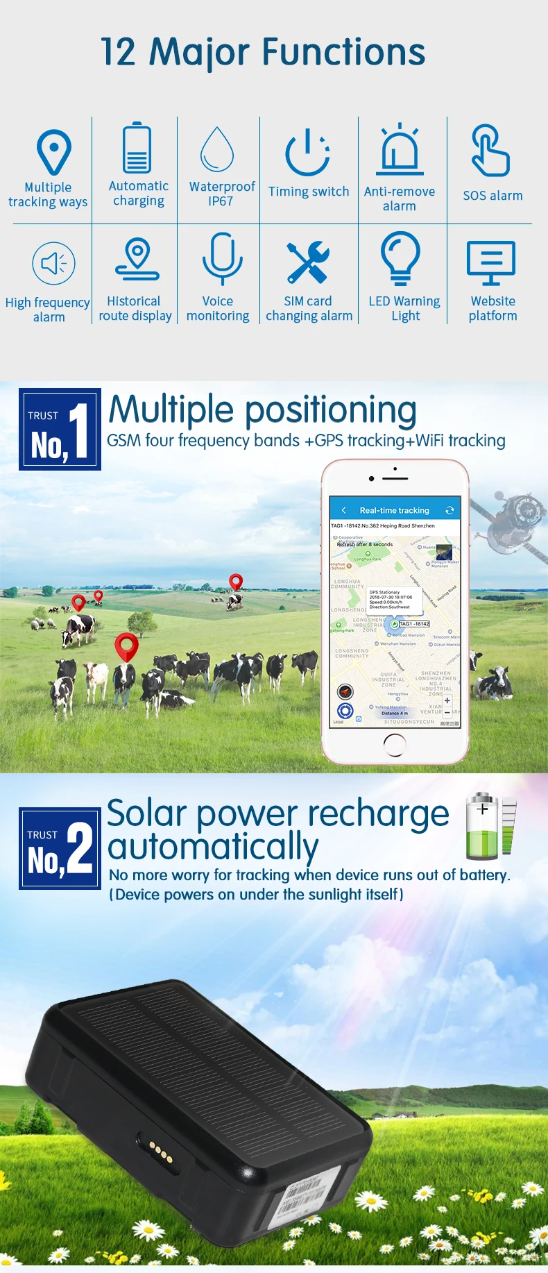 New Products Battery Operated GPS Tracking Pet animal Solar Powered Cow GPS Tracker