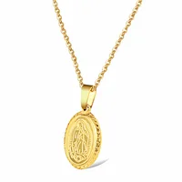 

2019 custom minimalist jewelry accessories women coin virgin mary religious layered 18k gold stainless steel necklace