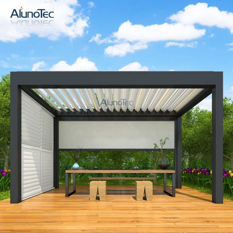 Outdoor Aluminium Louvered Roof System Waterpoof Gazebo Garden Motorized Aluminum Pergola