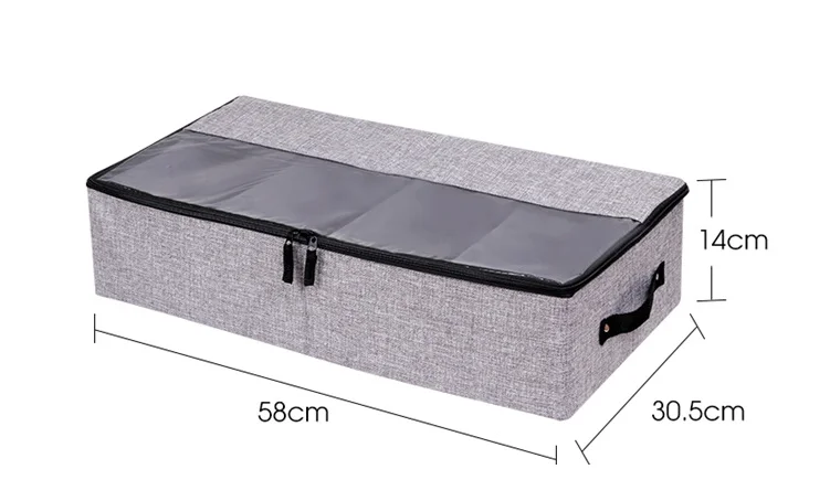 Zapatos underbed Organizador Caja de almacenamiento debajo de la cama de contenedores ropa del edredón bolsa de almacenamiento plegables con tapa transparente de la cremallera de Windows Gris