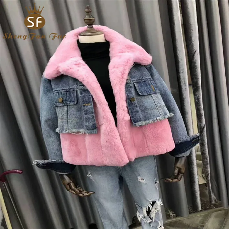 

china manufacturer fashion winter warm cowboy real rex rabbit fur coat real fur parkas with children, Black,gray,blue,red or as customers' requirement