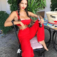 

Wish 2019 two pieces matching clothing women fashion sleeveless crop tops and long loose pants sets