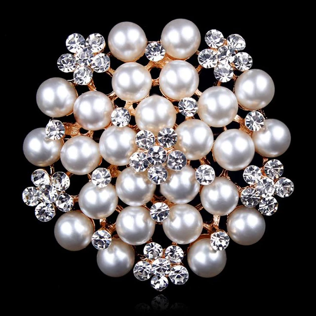 

50mm*50mm Fashion Women Large Brooches Lady Fower Imitation Pearls Rhinestones Crystal Wedding Brooch Pin Jewelry Accessories