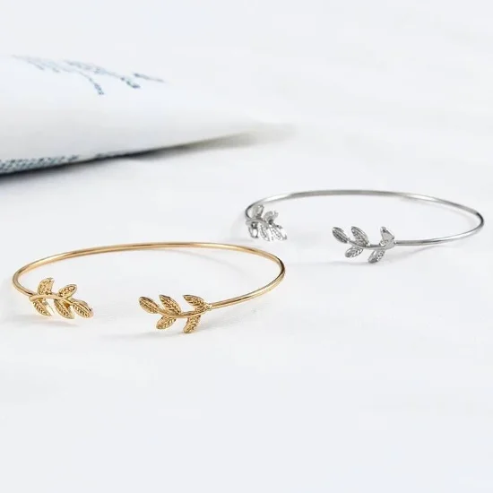 

double leaf cuff bracelet gold and silver plating 2018 fashion girls bangle, As pictures
