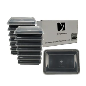 Image of 1 compartment 1000ml disposable black microwave meal prep food plastic container with lid