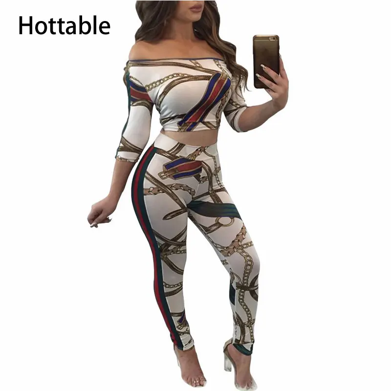 

Free Shipping 2 Piece Clothing Set Women Off Shoulder Long Sleeve Crop Top And Pants Suit Sexy Leisure Two Piece Tracksuit, N/a