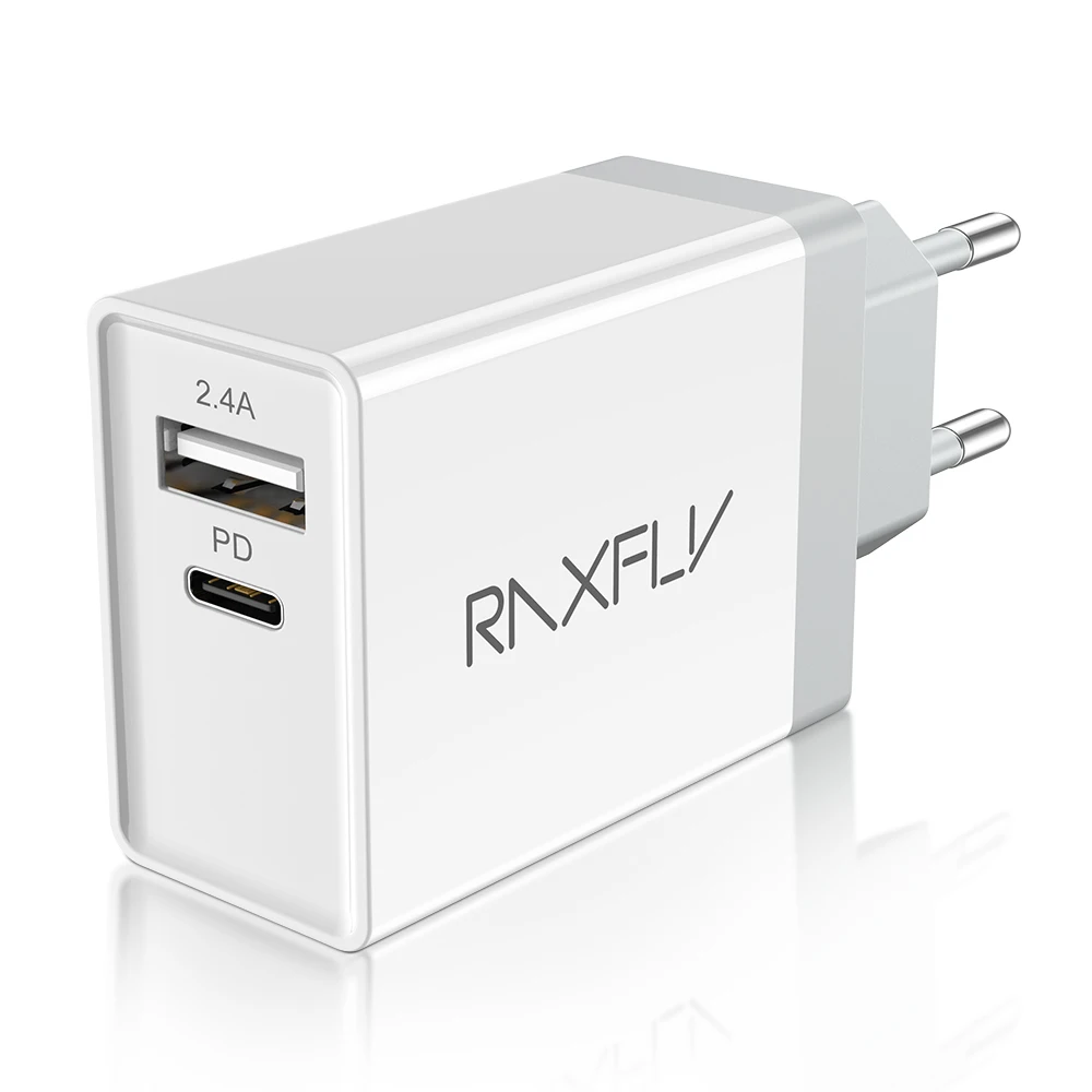 

Great Free Shipping RAXFLY 18W Mobile Phone Fast Charging Dual Ports Type C Usb Travel Wall PD Charger